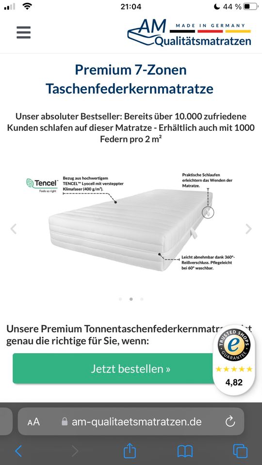 Premium 7-Zonen Taschenfederkernmatratze 140x200 Bezug Neu Dabei in Ludwigsburg