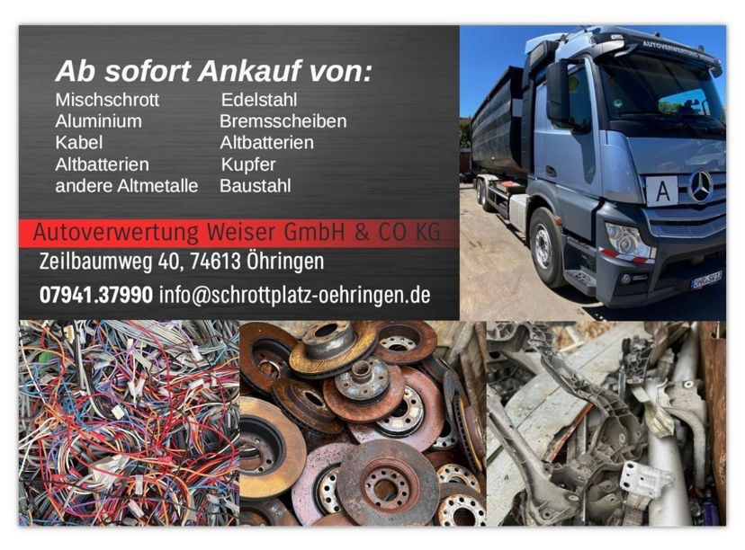 Ankauf von Schrott und Metallen Kupfer Edelstahl Alu Kabel in Öhringen