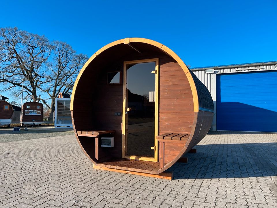 Gartensauna 3x2.35m LUX Thermoholz Fass Sauna Fasssauna Aussen in Stuhr