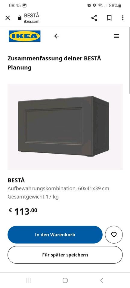 Ikea Besta Korpuss schwarz braun 60x40x38 Tür Riddare Glasplatte in Grafschaft