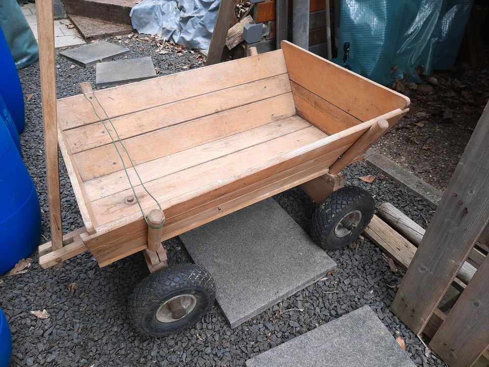 Holz Bollerwagen 88x70x54cm Gummireifen lenkbar Vatertag in Mettlach