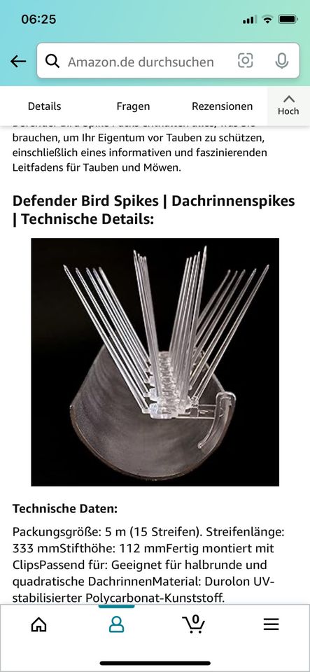 Tauben / Vogelabwehr Dachrinnenspikes in Roth