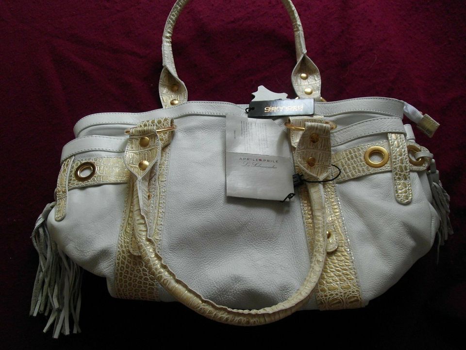 Designertasche/Shopper, Nappaleder, Made in Italy, weiß/gold, neu in Chemnitz