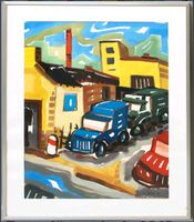 Gouache signiert - Jürgen Tenz - Straßenszene Bayern - Fürth Vorschau