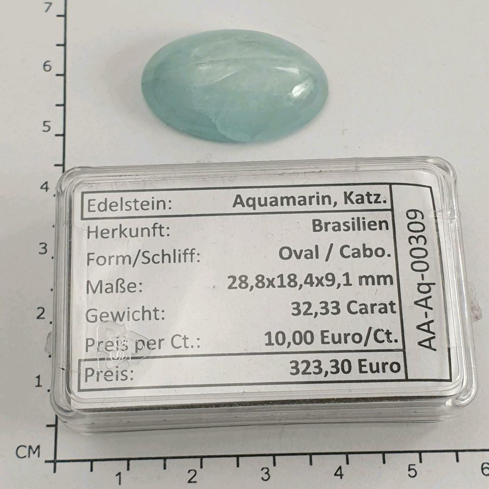 Echtes ovales Aquamarin Katzenauge ( 32,33 Ct. ) 28,8 x 18,4 mm in Recklinghausen