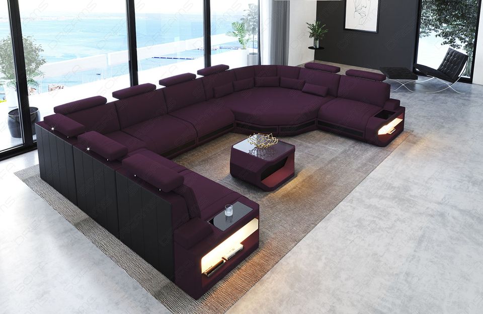 Sofa Wohnlandschaft Asti U Form mit LED Beleuchtung und Relaxecke in Berlin