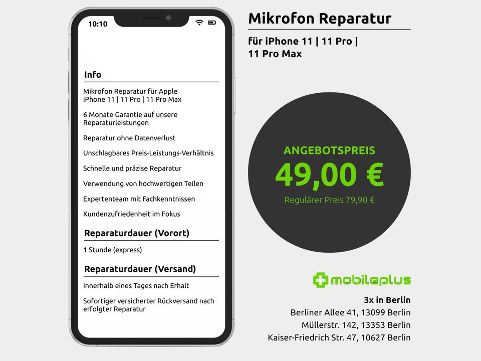 Mikrofon Reparatur für iPhone 11 | 11 Pro | 11 Pro Max in Berlin