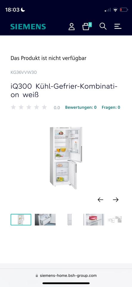 Kühlschrank Tiefkühler Siemens iq300 KG36VVW30 in Ahrensburg
