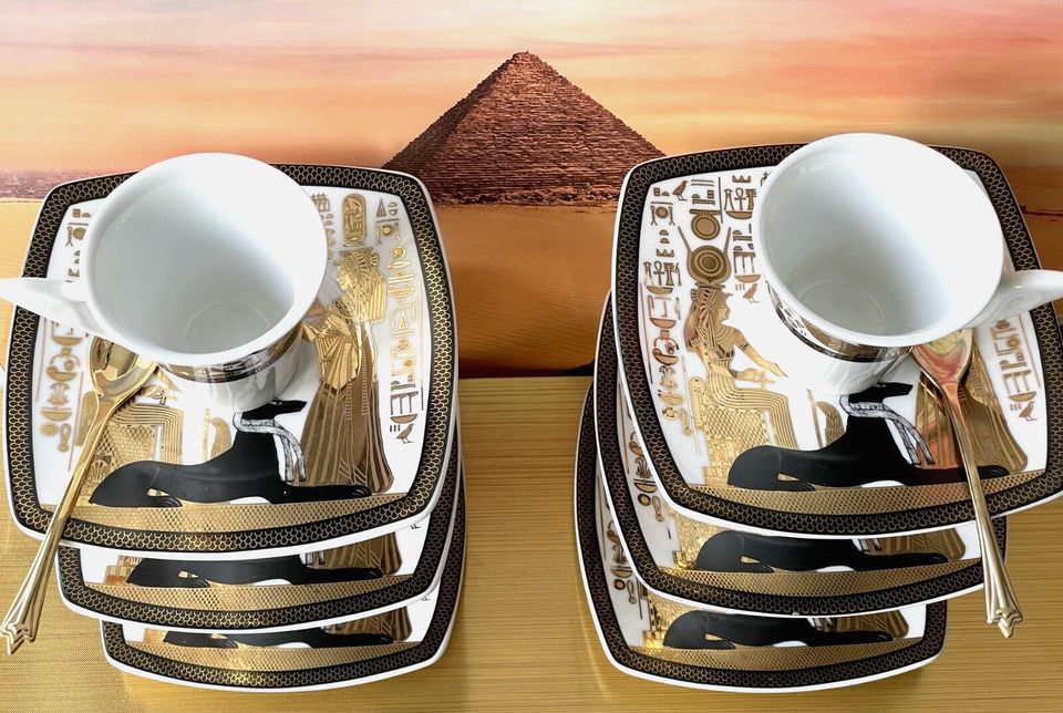 14-tlg Set orig. ägyptische Tassen +U'tassen Porzellan 24 Kt Gold in Bad Homburg