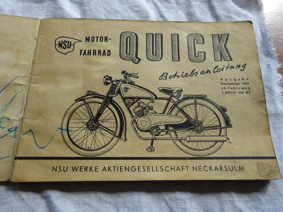 NSU Motor - Fahrrad NSU Quick Betriebsanleitung Dezember 1950 in Horb am Neckar