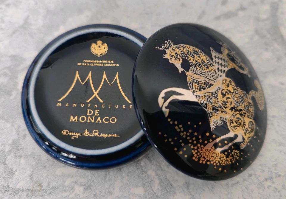 Porzellan Sammeldose, Manufacture de Monaco, 24k Gold, Kobaltblau in Karlsruhe