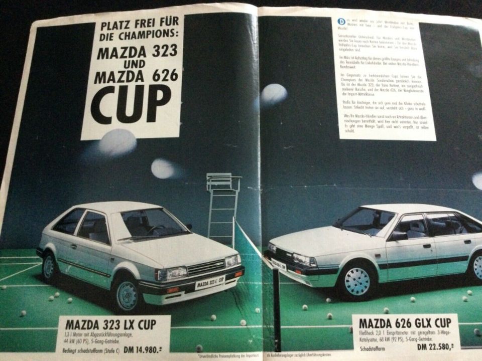 Mazda Prospekt Preisliste für 323 und 626 Cup von 1987 in Kiel