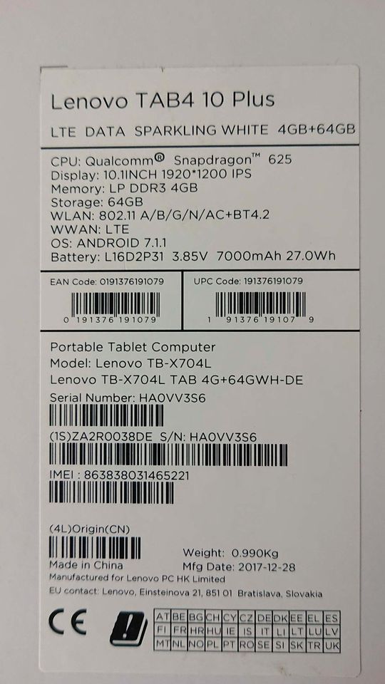 Lenovo Tab4 10 Plus Tablet TB-X704L in Düsseldorf