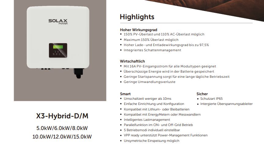 Solax X3 Hybrid PV-Wechselrichter 6.0-D G4.2- 6kW in Ennigerloh