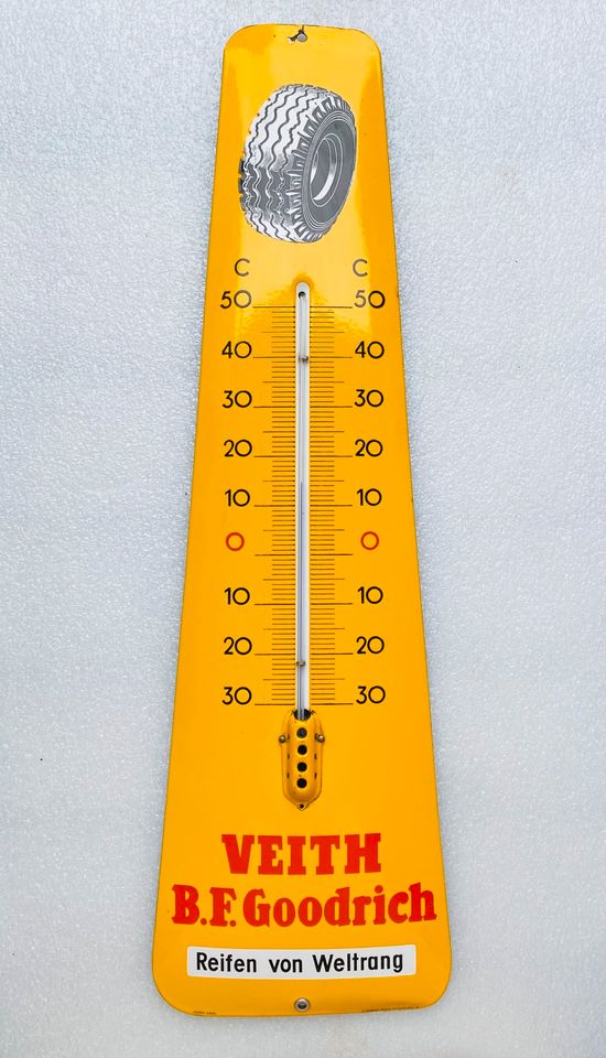 ‼️ EMAILSCHILD Veith Goodrich Thermometer Emailleschild um 1950 in Schiffweiler