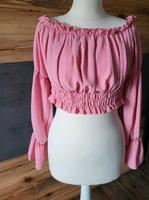 Carmenausschnitt Bluse Top Shirt gesmokt rüschen crop rosa XS Sachsen - Schöneck Vorschau