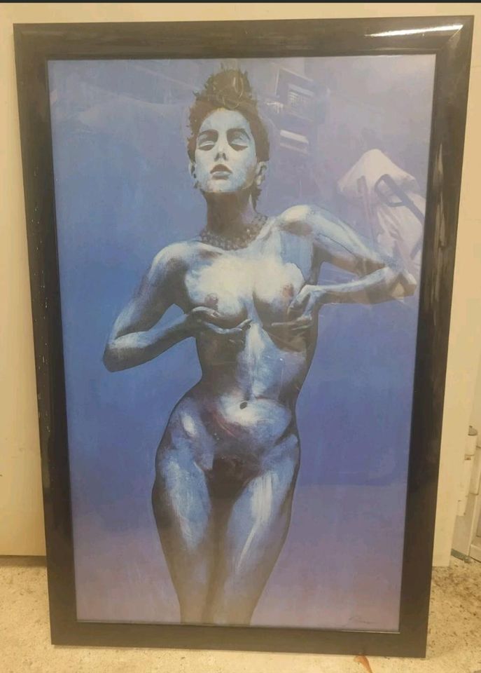 56x86 Akt Bild Kunstdruck Poster Plakat blaue nackte Frau Rahmen in Bergheim