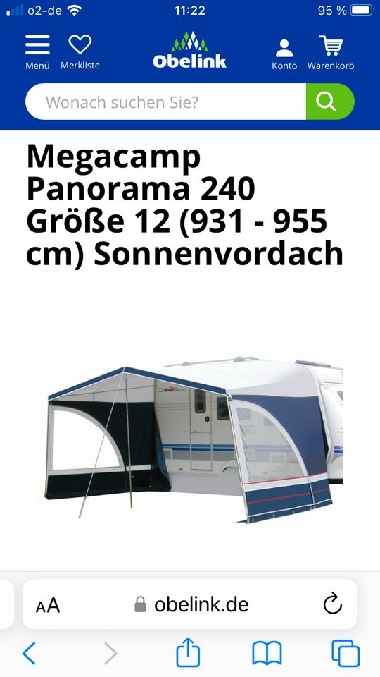 Megacamp Panorama 240 Größe 12 (931 - 955 cm) Sonnenvordach in Heroldsbach
