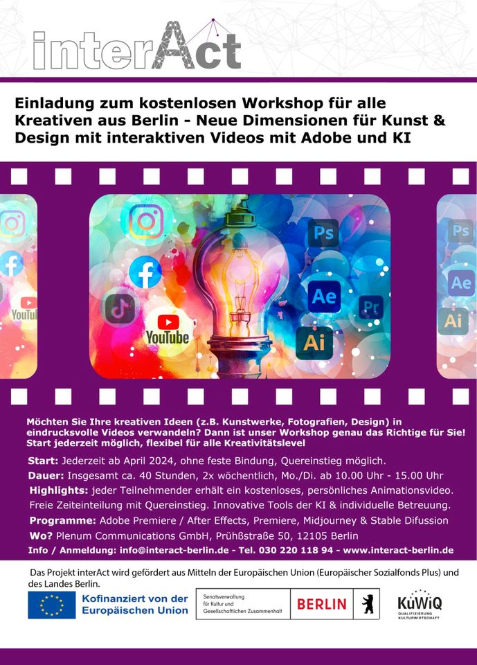 Freie Plätze im kostenlosen Videoworkshop – Für alle Kreativen! in Berlin