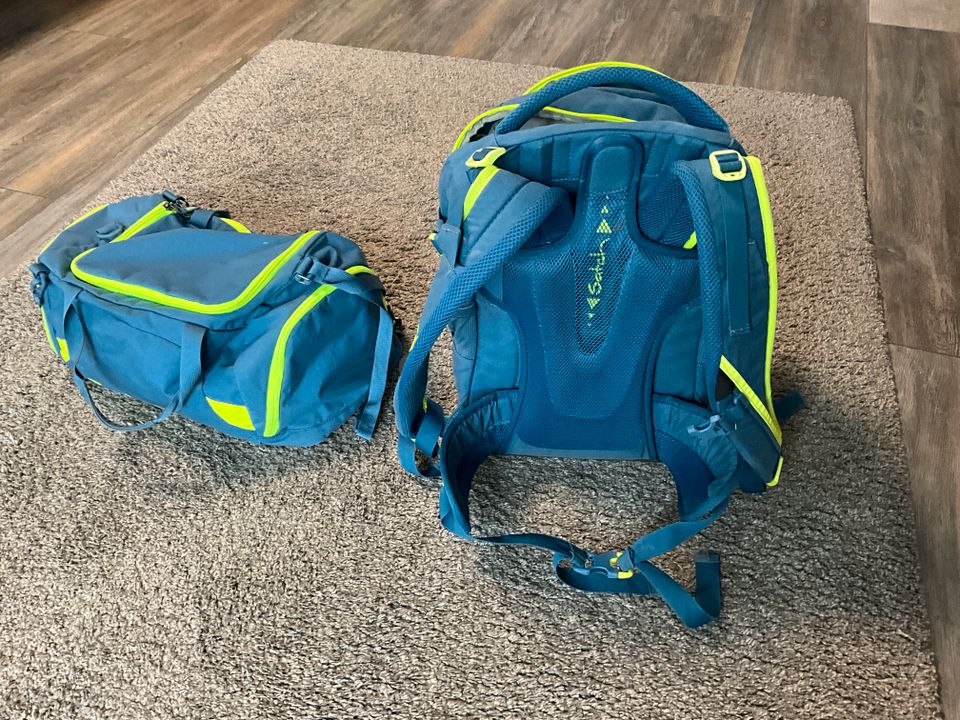 Satch Schul-Rucksack mit Sporttasche blau/neon/gelb - gewaschen in Castrop-Rauxel