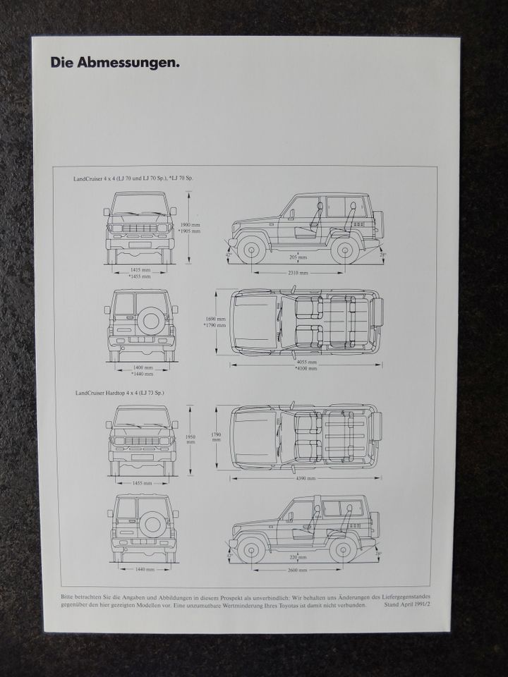 TOYOTA LandCruiser 4x4 Prospekt von 1991 mit Datenheft in Hof (Saale)