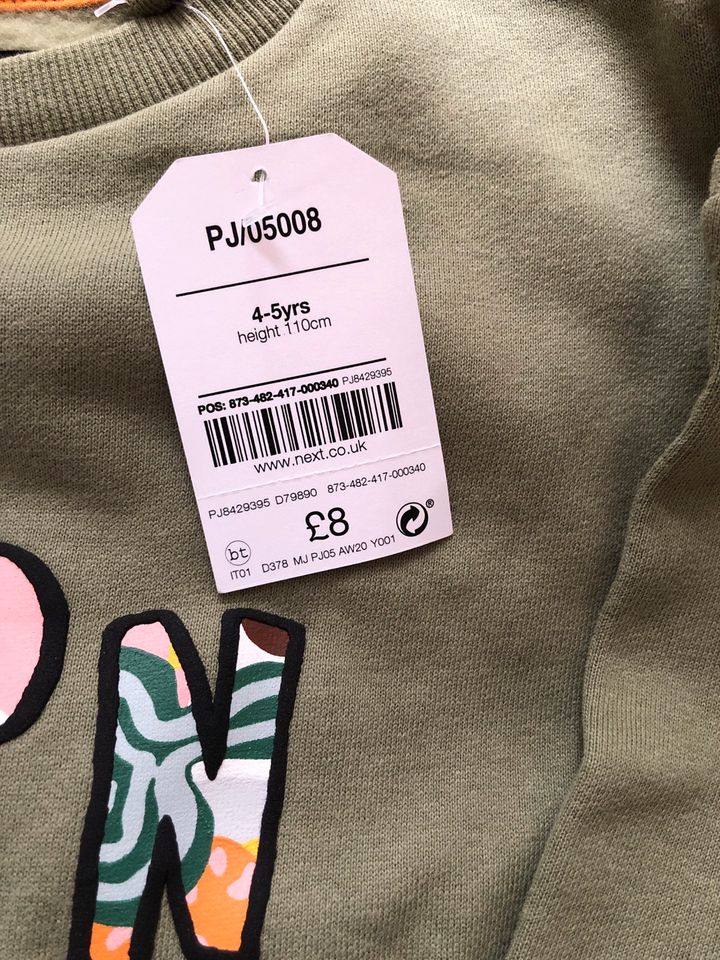 Sweatshirt, Next, Größe 110, Khaki, Appl., NEU in Hamwarde