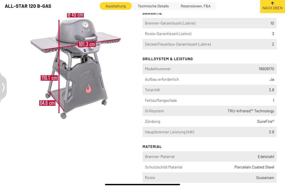 Gasgrill Char-Broil 120 Allstar mir orginal Plane in Nossen