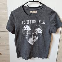 Hollister T-Shirt M grau mit weißem Druck Hessen - Fulda Vorschau