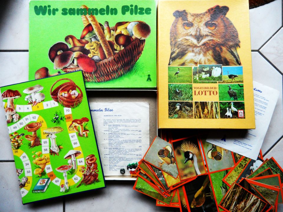 DDR Wir sammeln Pilze + Vogelbilderlotto Würfelspiel Legespiel in Potsdam