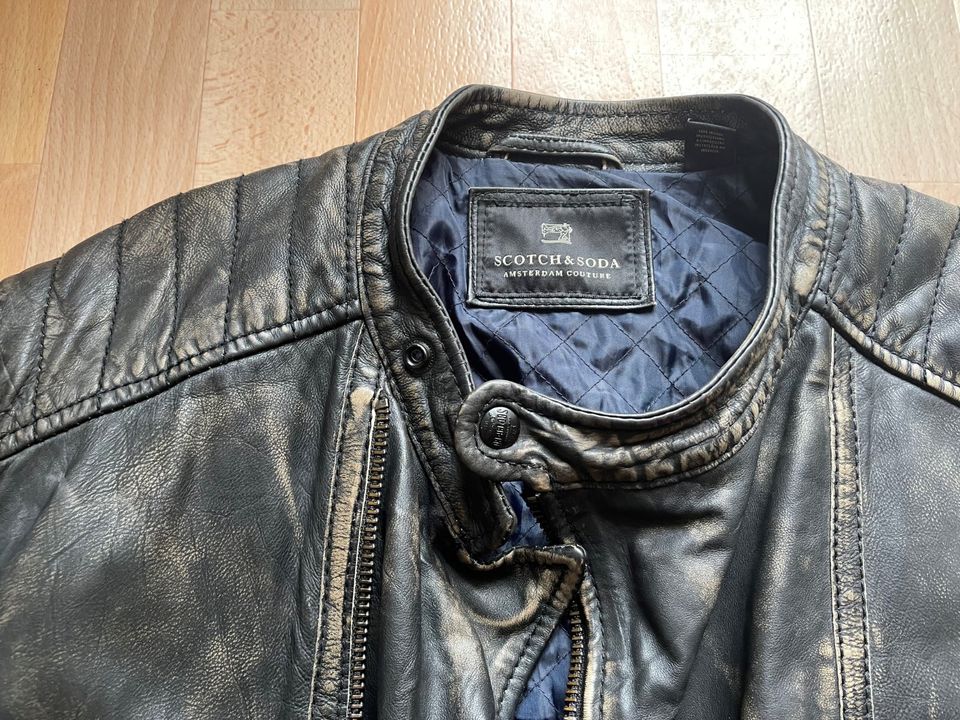 Scotch & Soda Biker Lederjacke L Schwarz.Braun in Waltershausen