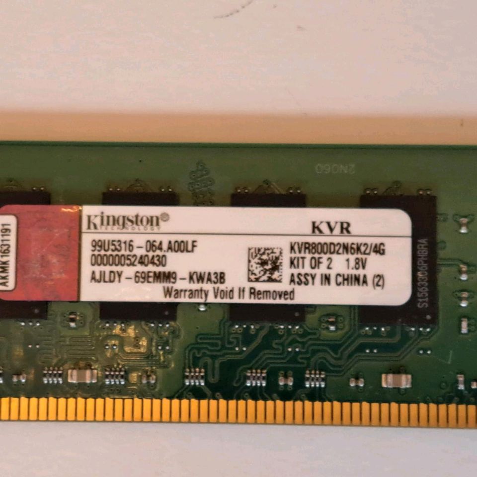 Kingston 4GB (2x2GB) DDR2 KVR800D2N6K2/4G 1.8V in Hessisch Lichtenau