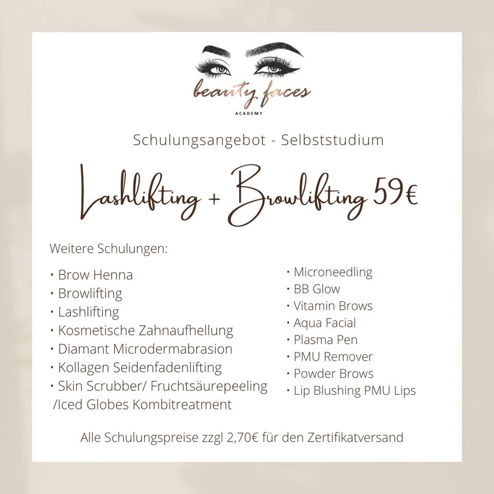 Wimpernlifting Browlifting Selbststudium Schulung in Berlin