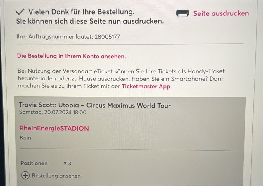 Travis Scott Utopia Europa Tour Köln 3x Tickets in Oberhausen