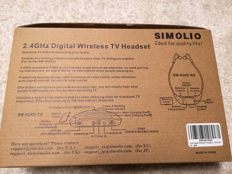 SIMOLIO Wireless TV 2x Kopfhörer Headset Senioren Funkkopfhörer in Ismaning