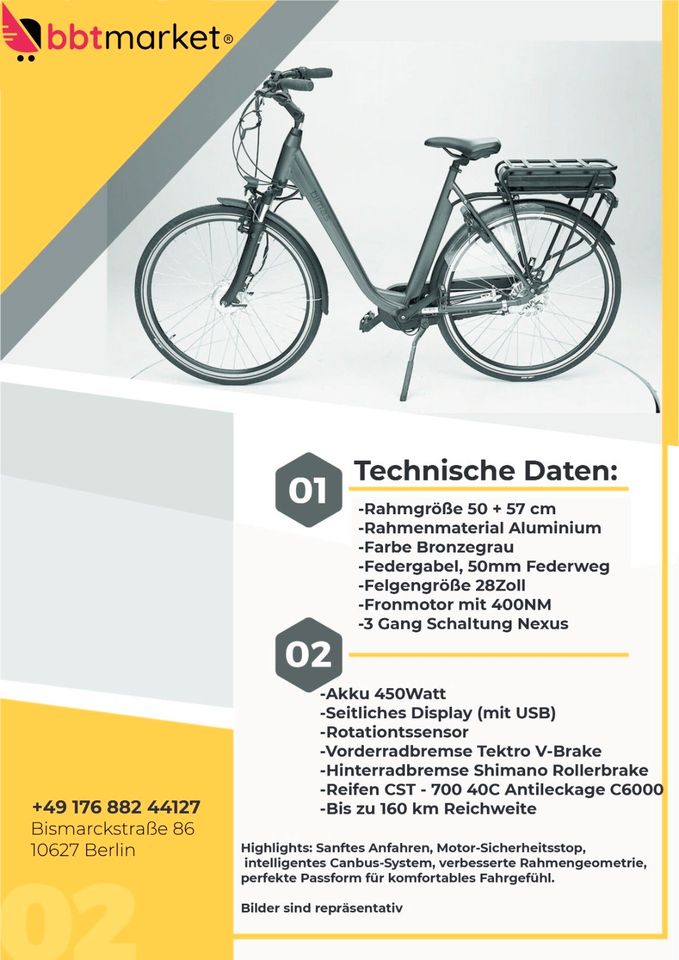 28 Zoll E Bike E City Fahrrad EBike Schwarzes Elektrofahrrad in Berlin