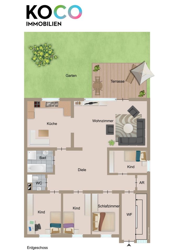 Moderne 5-Zimmer-Wohnung mit Garten und Garage als Kapitalanlage! Fußläufig zum Schlosspark Eller! in Düsseldorf