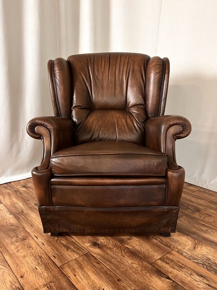 Chesterfield Ledersessel Vintage Ohrensessel Wingback Sessel in Hüllhorst