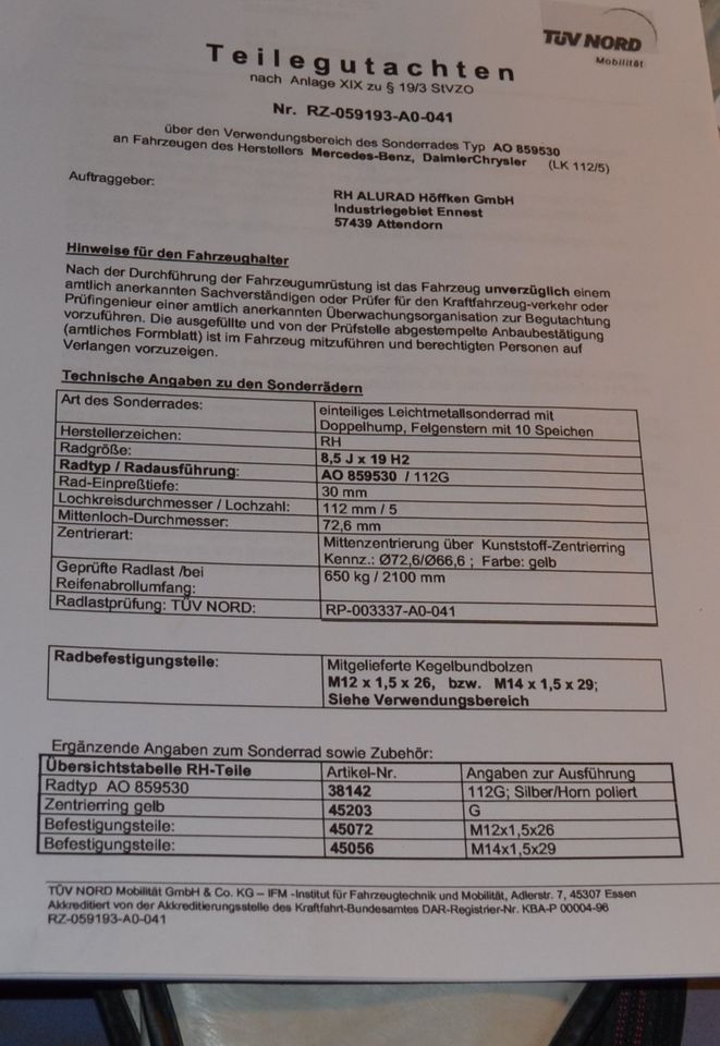 4 RH Alufelgen 8,5 x 19 H2 für VW Audi Mercedes in Freiburg im Breisgau