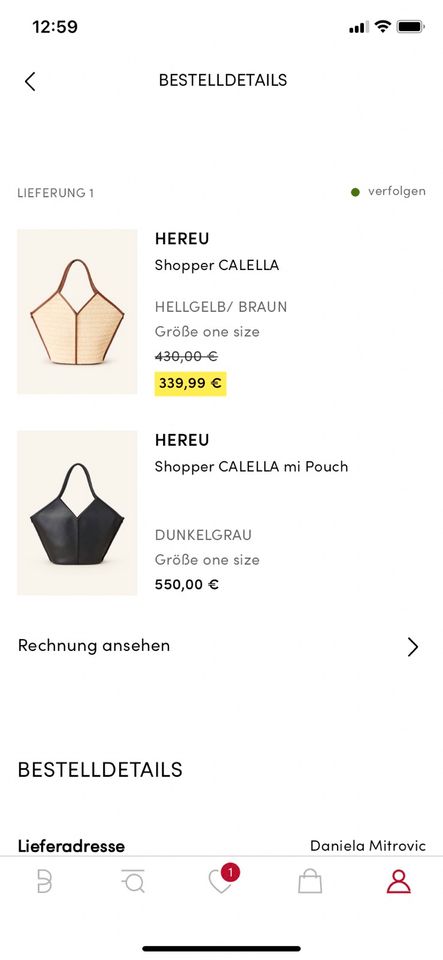 Hereu Shopper Calella mit Pouch Leder Anthrazit Top Rg.08/24❣️ in Bad Homburg