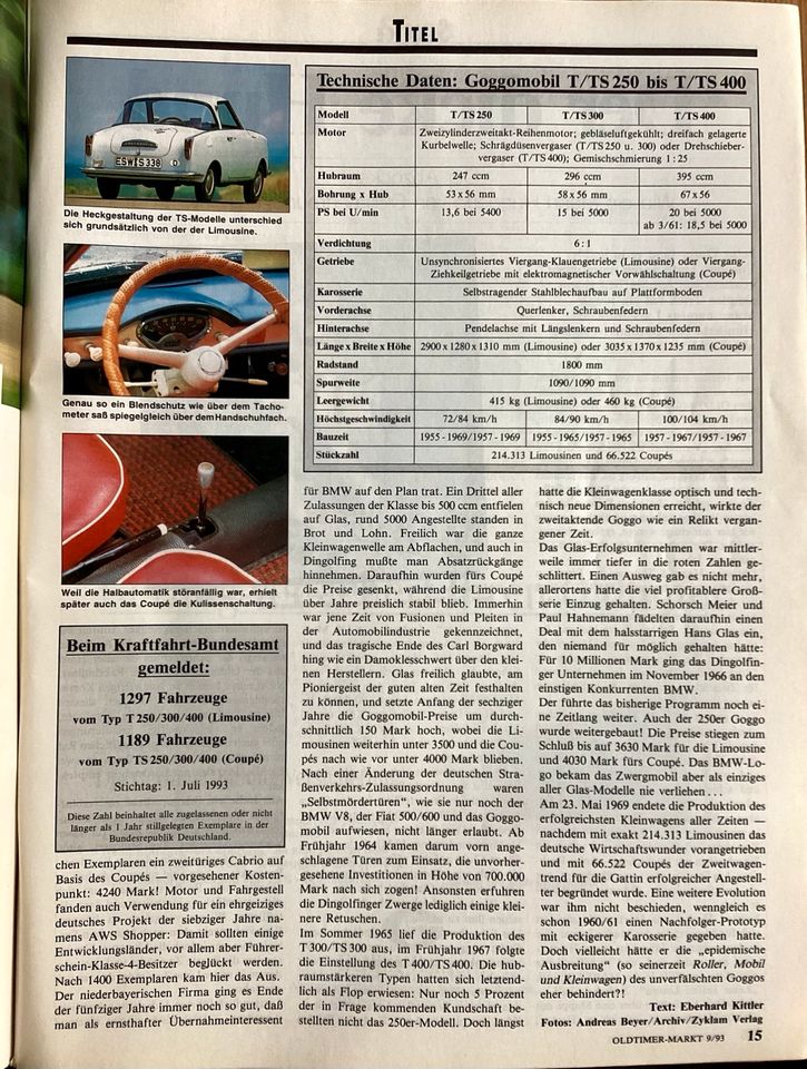 OldtimerMarkt 09/1993, Goggomobil, Lancia Beta, Ford , Ardie TM in Steinfeld