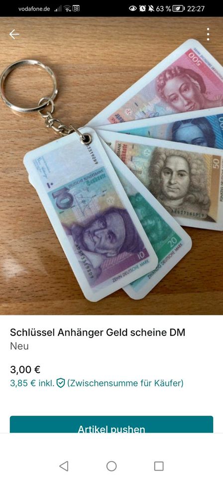 D Mark Schlüssel Anhänger Geld Scheine in Köln