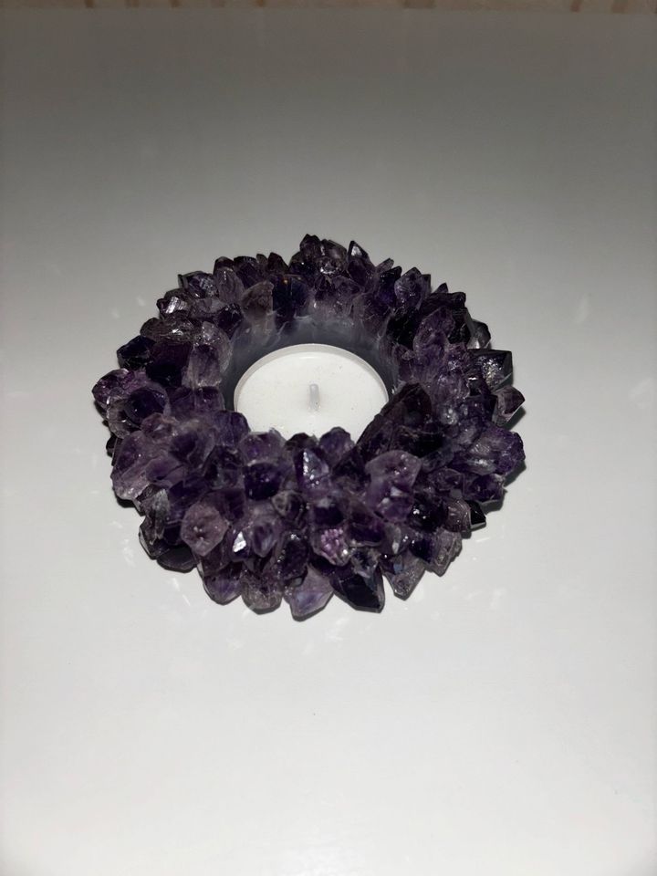 Amethyst Teelichter Techlichthalter Druse Sonne  Kristalle 305g in Ruderatshofen