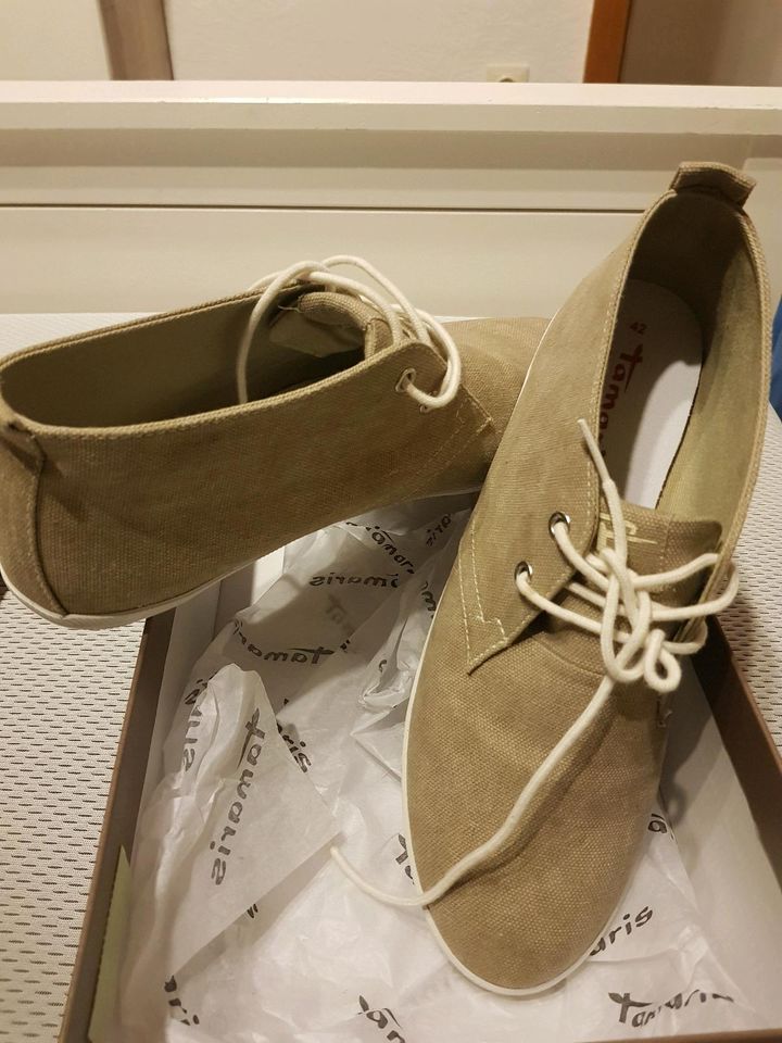 Tamaris Schürschuhe, sandfarben, Sommer, Stoff, neu in Köln