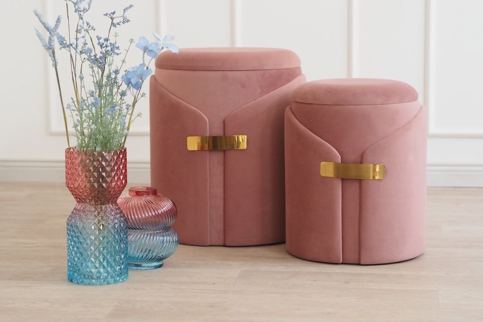 INTERIOR Hocker Pouf 2er SET Sitzpuff Polsterhocker Altrosa gold in Radevormwald