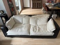Couch Sofa Leder mit Kissen aus Leinenstoff beige/braun Frankfurt am Main - Bergen-Enkheim Vorschau