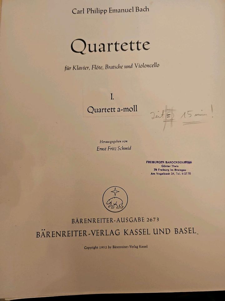 CPE Bach Quartett f. Klavier Flöte Bratsche und Cello nr. 1 AMoll in Berlin