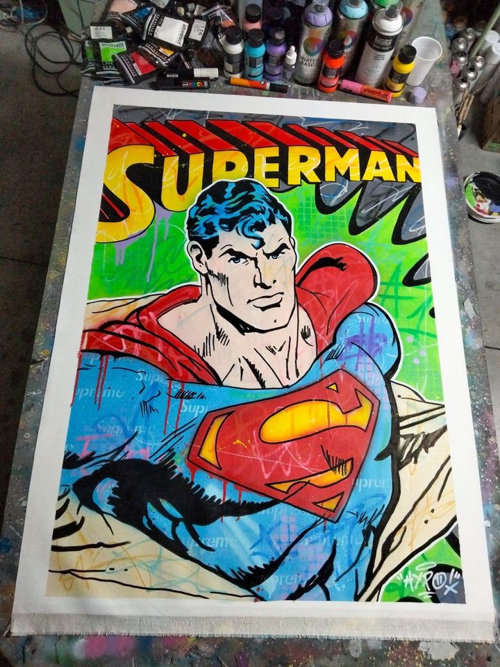 ✅Hipo (1988) - Superman X Supreme (Original artwork) / Wandbild, Kunstwerk, Acryl, Leinwand, Handgemalt in Horstmar