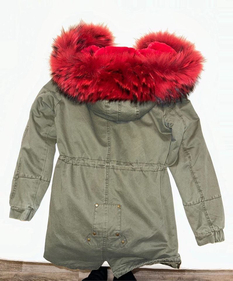 Parka Echtfell Khaki Damen M S Mantel Jacke Pink Fell Fur in Hagenow