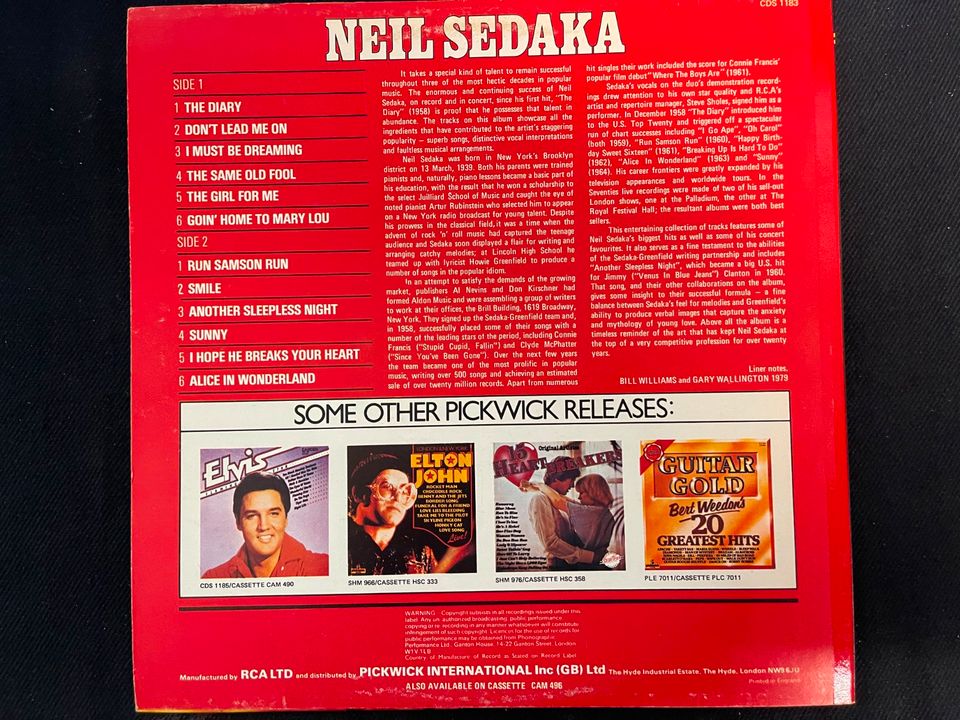 Neil Sedaka  Sunny  Vinyl LP 12"  Sehr guter Zustand !!! VG+ in Pulheim