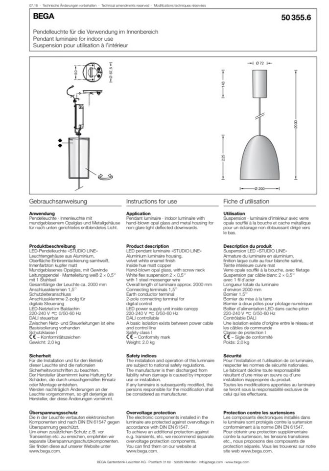 BEGA Studio line Pendelleuchten in Aluminium und Kupfer in Offenbach